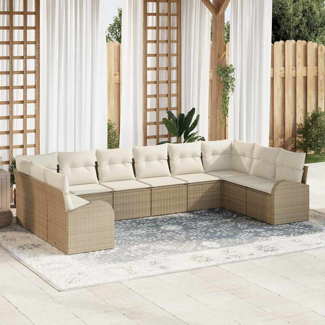 Havesofa Sæt 10 stk. Beige og hvid polyrattan