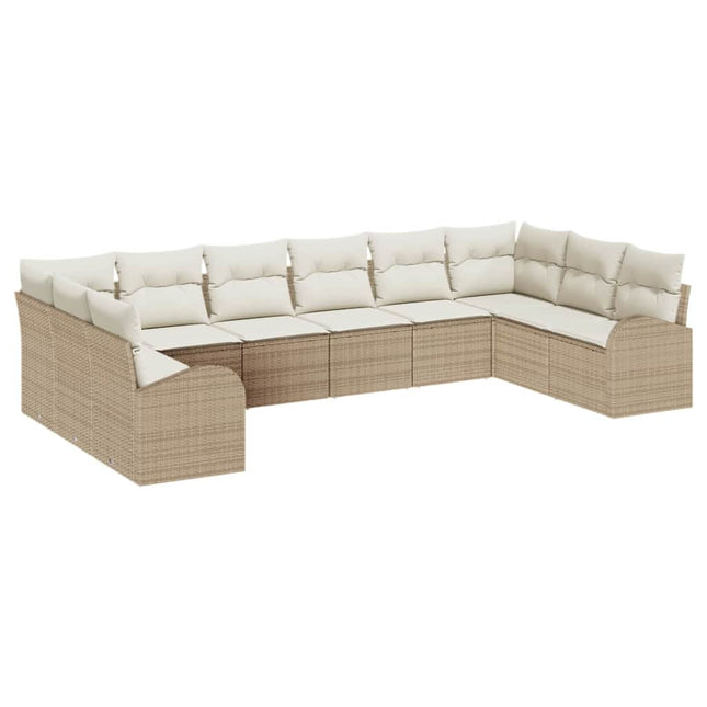 Havesofa Sæt 10 stk. Beige og hvid polyrattan