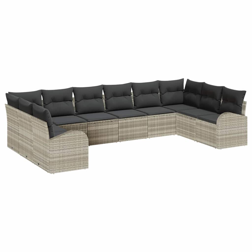 Havesofa Sæt med pude med opbevaring 10 pcs Lysegrå polyrattan