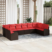 Havesofa Sæt med pude 10 pcs Brun og Rød polyrattan