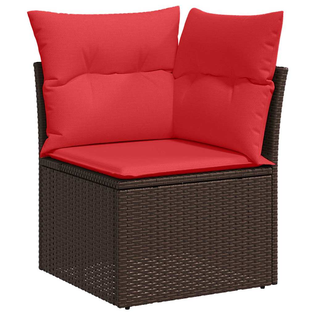 Havesofa Sæt med pude 10 pcs Brun og Rød polyrattan