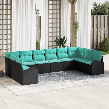 Havesofa Sæt 10 stk. Sort og turkis polyrattan
