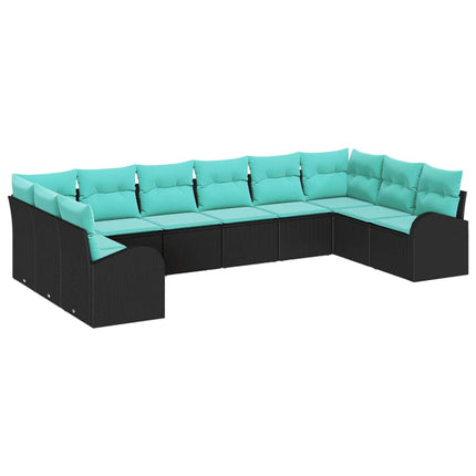 Havesofa Sæt 10 stk. Sort og turkis polyrattan