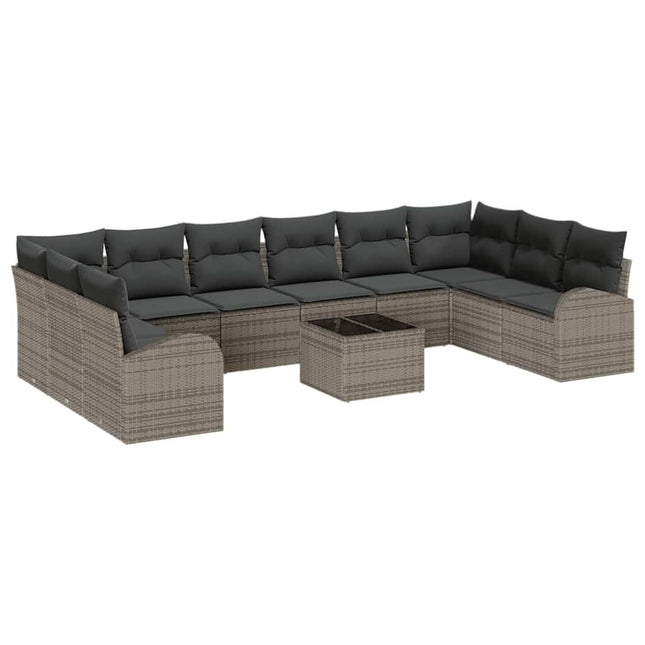 Havesofa Sæt med pude med opbevaring 11 pcs Lysegrå polyrattan