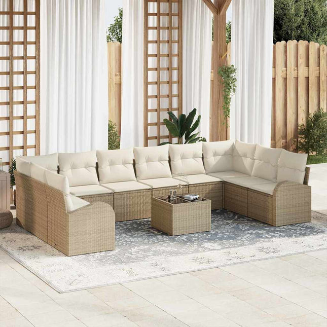 Havesofa Sæt 11 stk. Beige og creme polyrattan