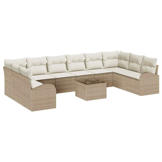 Havesofa Sæt 11 stk. Beige og creme polyrattan