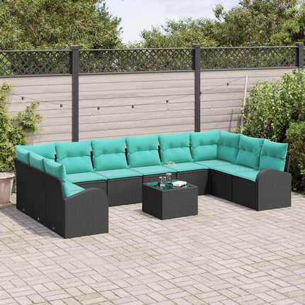 Havesofa Sæt 11 stk. Sort og turkis polyrattan