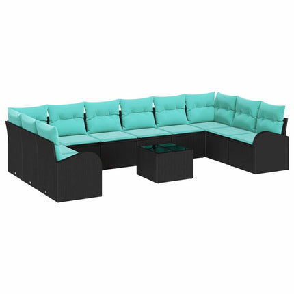 Havesofa Sæt 11 stk. Sort og turkis polyrattan