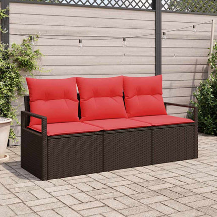 Havesofa Sæt med pude 3 pcs Brun og Rød polyrattan