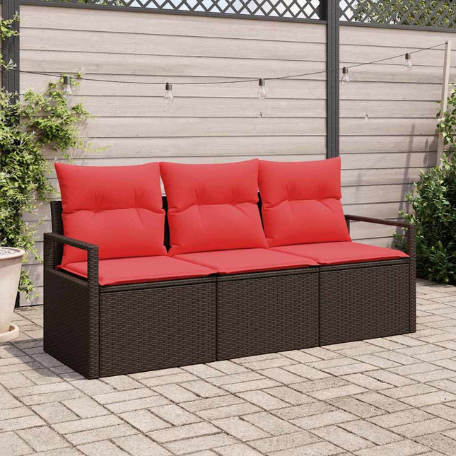 Havesofa Sæt med pude 3 pcs Brun og Rød polyrattan