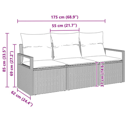 Havesofa Sæt 3 stk. Brun og Rød polyrattan