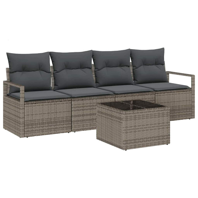 Sofa Sæt med pude med opbevaring 5 pcs Grå polyrattan
