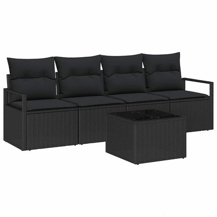 Sofa Sæt med pude med opbevaring 5 pcs Sort polyrattan