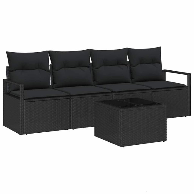 Sofa Sæt med pude med opbevaring 5 pcs Sort polyrattan