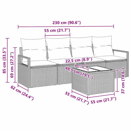 Sofa Sæt med pude med opbevaring 5 pcs Sort polyrattan