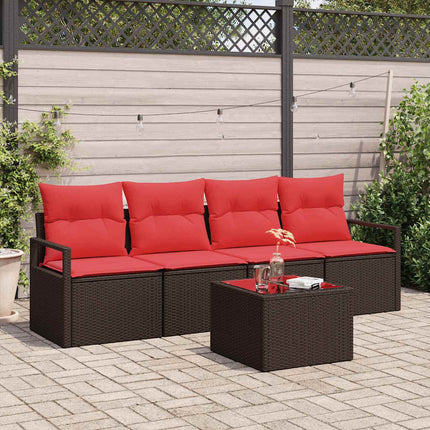 Sofa Sæt med pude med opbevaring 5 pcs Beige og Rød polyrattan