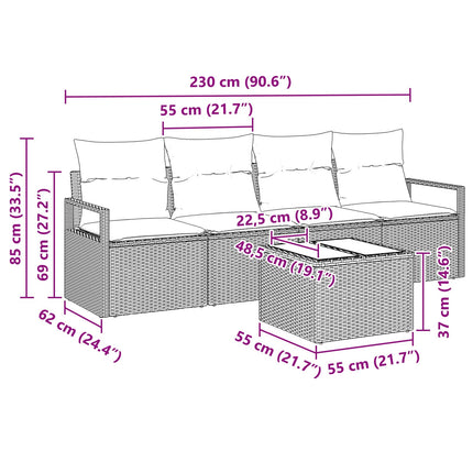 Sofa Sæt 5 stk. 4-Antal sæder Beige og Rød polyrattan