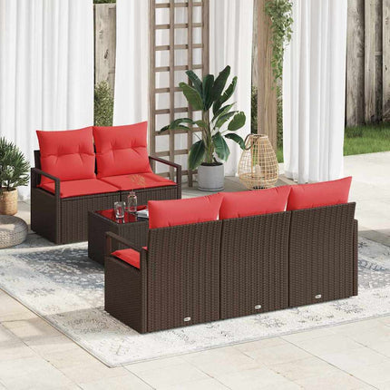 Havesofa Sæt 6 stk. 5-Antal sæder Beige og Rød polyrattan