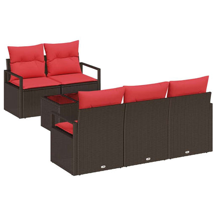 Havesofa Sæt 6 stk. 5-Antal sæder Beige og Rød polyrattan