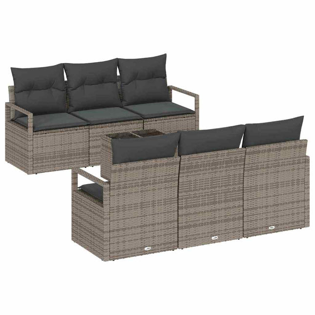 Havesofa Sæt med pude med opbevaring 7 pcs Grå polyrattan