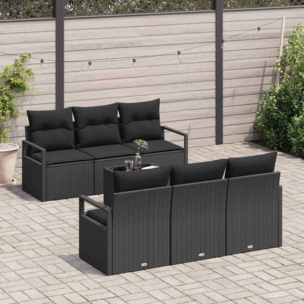 Havesofa Sæt 7 stk. 6-Antal sæder Sort polyrattan