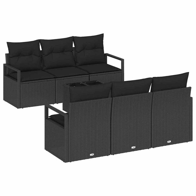 Havesofa Sæt med pude med opbevaring 7 pcs Sort polyrattan