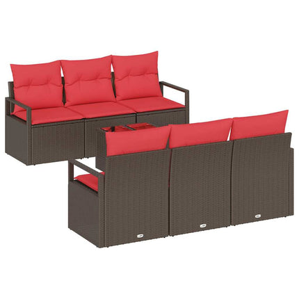 Havesofa Sæt 7 stk. 6-Antal sæder Beige og Rød polyrattan