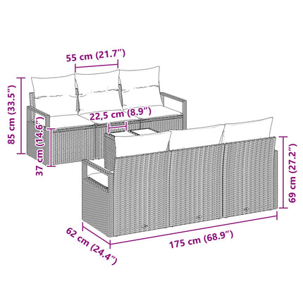 Havesofa Sæt 7 stk. 6-Antal sæder Beige og Rød polyrattan