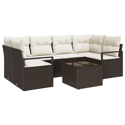 Havesofa Sæt 7 stk. 6-Antal sæder Brun og Creme polyrattan
