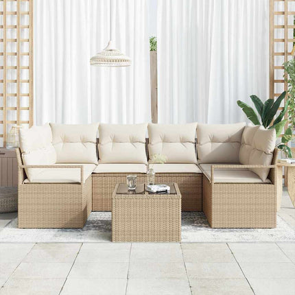 Havesofa Sæt 7 stk. 6-Antal sæder Beige og creme polyrattan