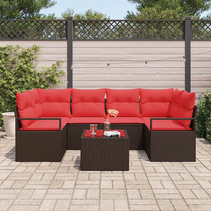Havesofa Sæt 7 stk. 6-Antal sæder Beige og Rød polyrattan