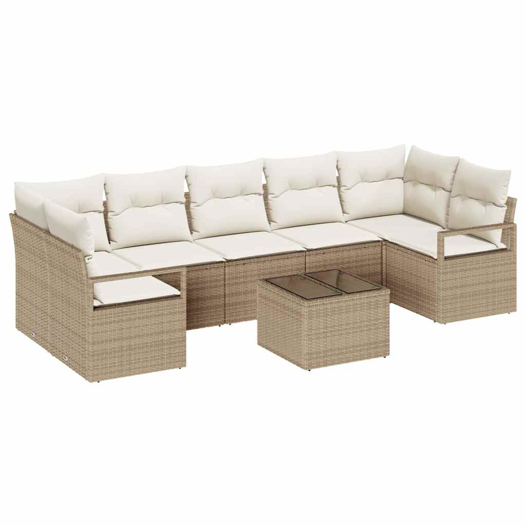 Havesofa Sæt 8 pcs Beige og creme Polyrattan og stål og glas