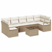 Havesofa Sæt 8 pcs Beige og creme Polyrattan og stål og glas