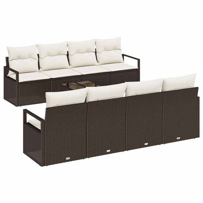 Havesofa Sæt med pude 9 pcs Brun og Creme polyrattan