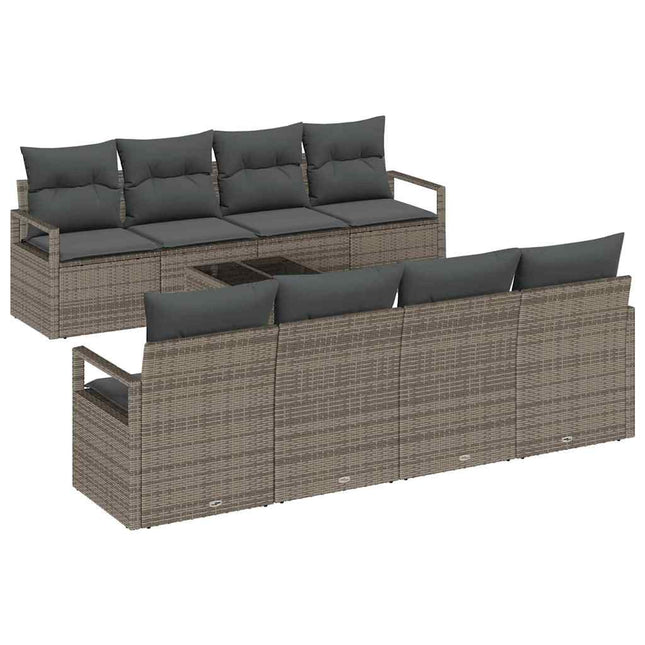 Havesofa Sæt med pude med opbevaring 9 pcs Grå polyrattan