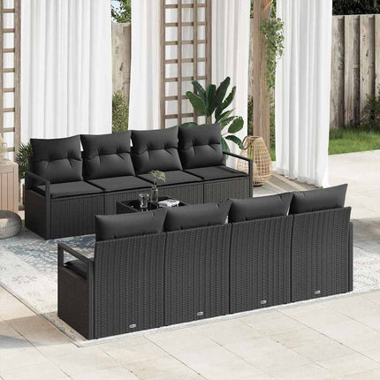 Havesofa Sæt 9 stk. 8-Antal sæder Sort polyrattan