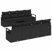Havesofa Sæt med pude med opbevaring 9 pcs Sort polyrattan
