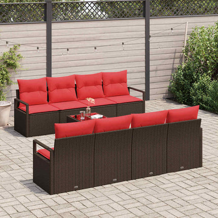 Sofa Sæt med pude med opbevaring 9 pcs Beige og Rød polyrattan
