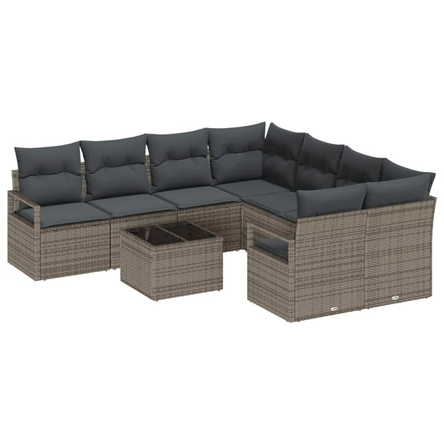 Sofa Sæt med pude med opbevaring 9 pcs Grå polyrattan