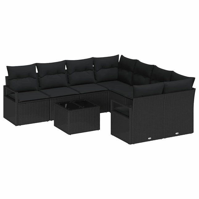 Sofa Sæt med pude med opbevaring 9 pcs Sort polyrattan