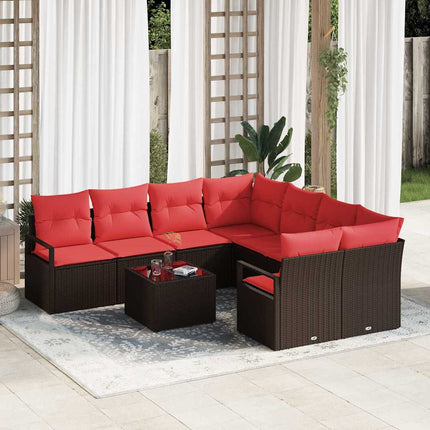 Sofa Sæt 9 stk. 8-Antal sæder Beige og Rød polyrattan