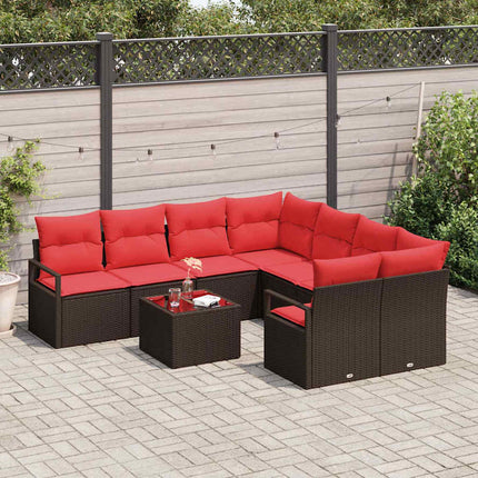 Sofa Sæt 9 stk. 8-Antal sæder Beige og Rød polyrattan