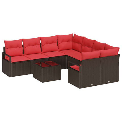Sofa Sæt 9 stk. 8-Antal sæder Beige og Rød polyrattan
