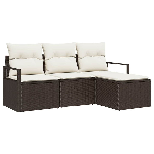 Sofa Sæt med pude med opbevaring 4 pcs Brun og Creme polyrattan