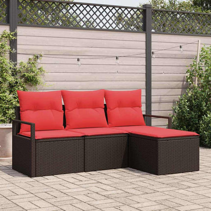 Sofa Sæt med pude med opbevaring 4 pcs Brun og Rød polyrattan