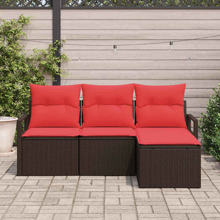 Sofa Sæt 4 stk. Brun og Rød polyrattan