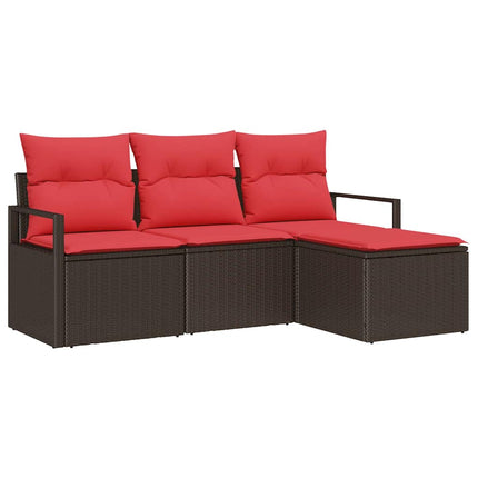 Sofa Sæt 4 stk. Brun og Rød polyrattan
