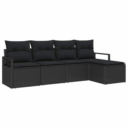 Sofa Sæt med pude med opbevaring 5 pcs Sort polyrattan