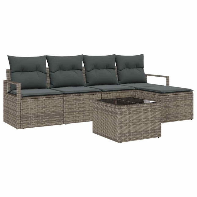 Sofa Sæt med pude med opbevaring 6 pcs Lysegrå polyrattan