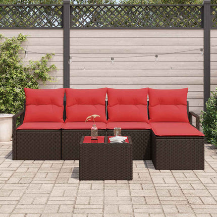Sofa Sæt 6 stk. Brun og Rød polyrattan